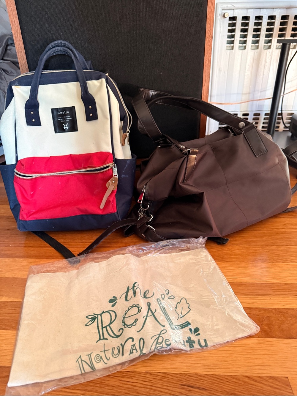 Bundle of 3 Bags: backpack, weekender shoulder bag, and canvas tote bag
